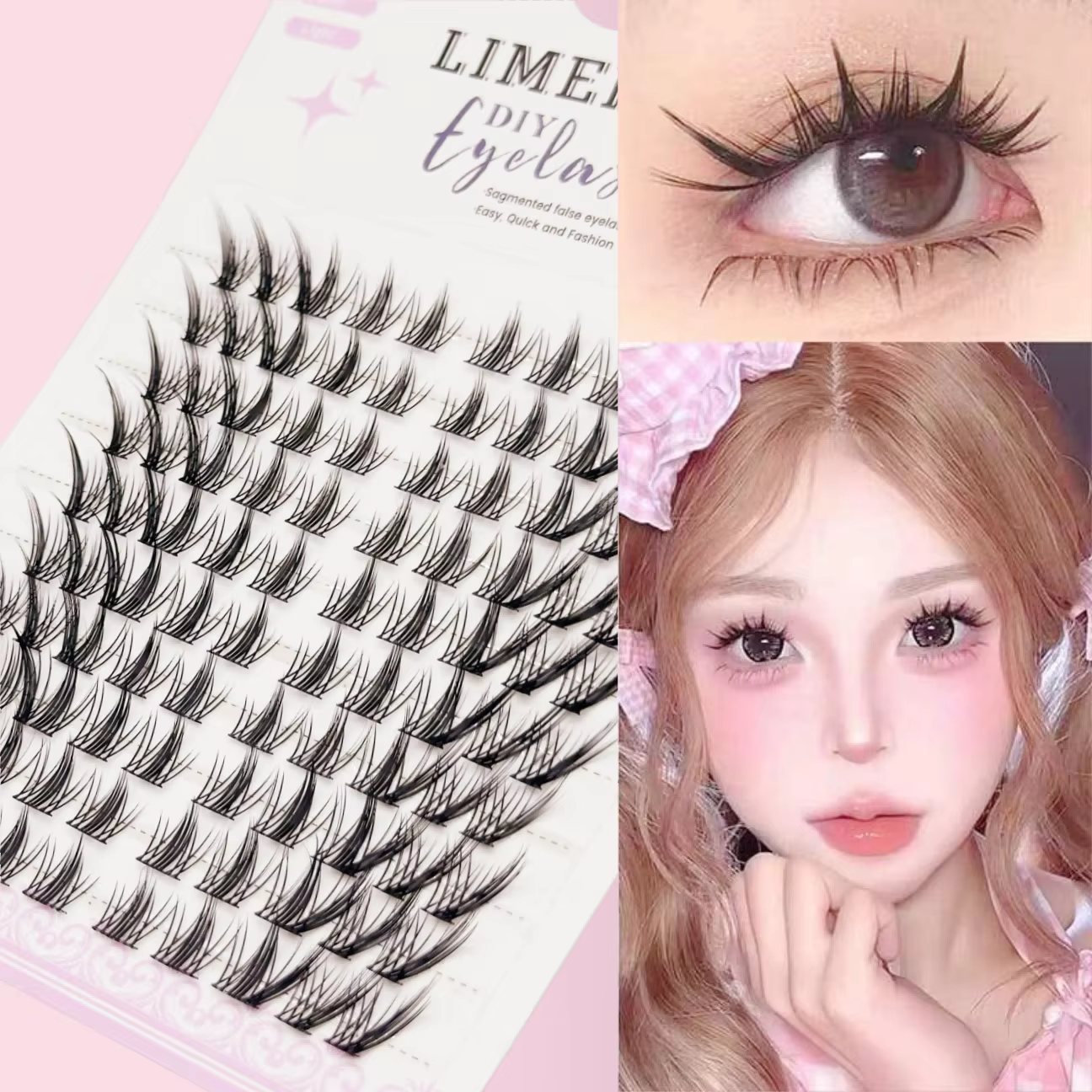 100 faux cils naturels style anime, épaisseur 0,07 mm, longueurs mixtes 11-13 mm, volume 3D moelleux