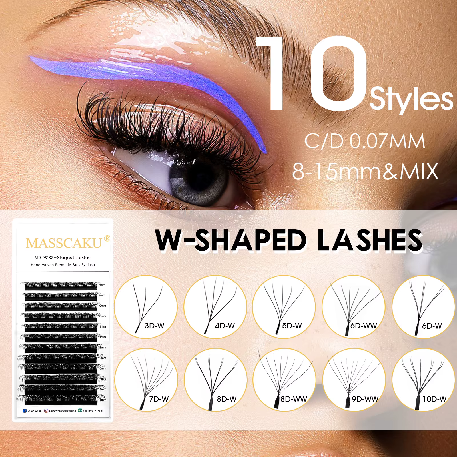 MASSCAKU 10 étuis floraison automatique forme W Bloom 6D8D Extensions de cils Premium Super conforta