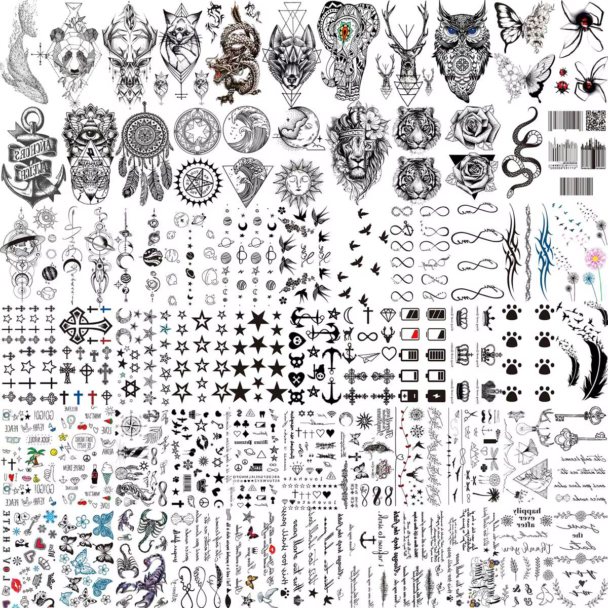 Tatouages Temporaires Petits Animaux, Faux Crâne Noir, Autocollant Imperméable, Minuscules et Réalis