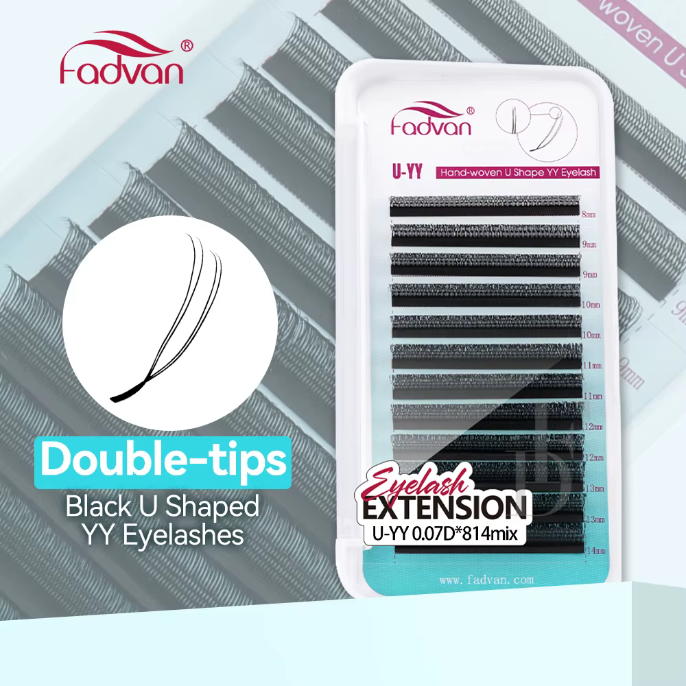 FADVAN Cils en U YY 3D 4D 5D, lot de 10 paires, noir mat, naturels, souples, éventails étroits, 12 l