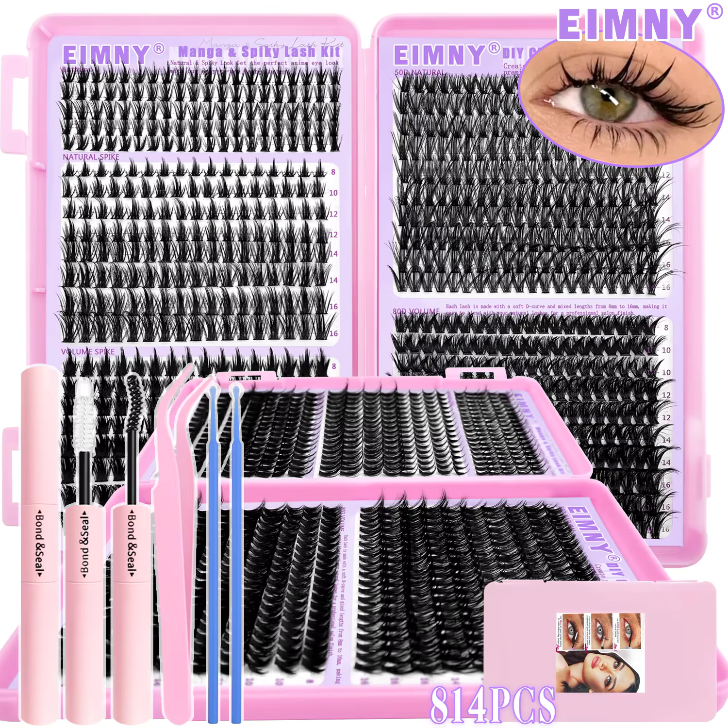 EIMMY Kit de faux cils 814 pièces, kit tout-en-un pour débutants, ultra doux, léger, super facile à