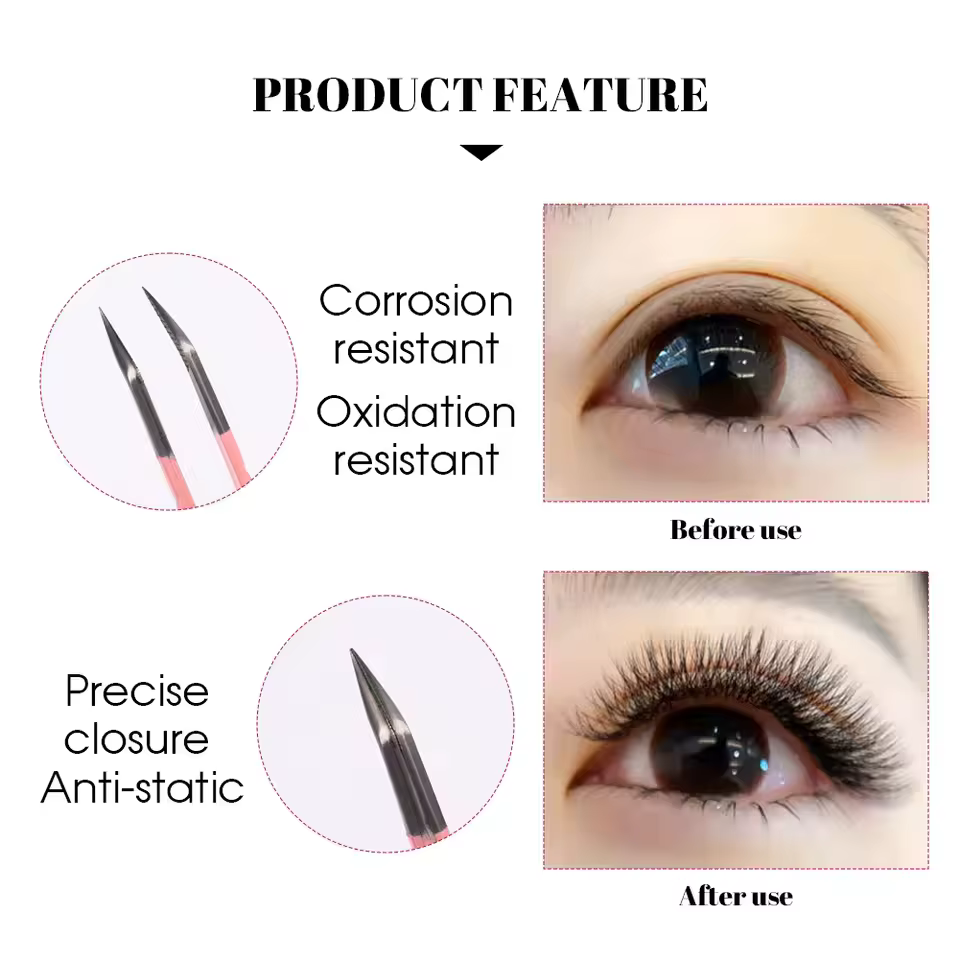 GEMERRY 1 PC pince à cils avec pointes de fibres rose acier professionnel haute précision pour venti