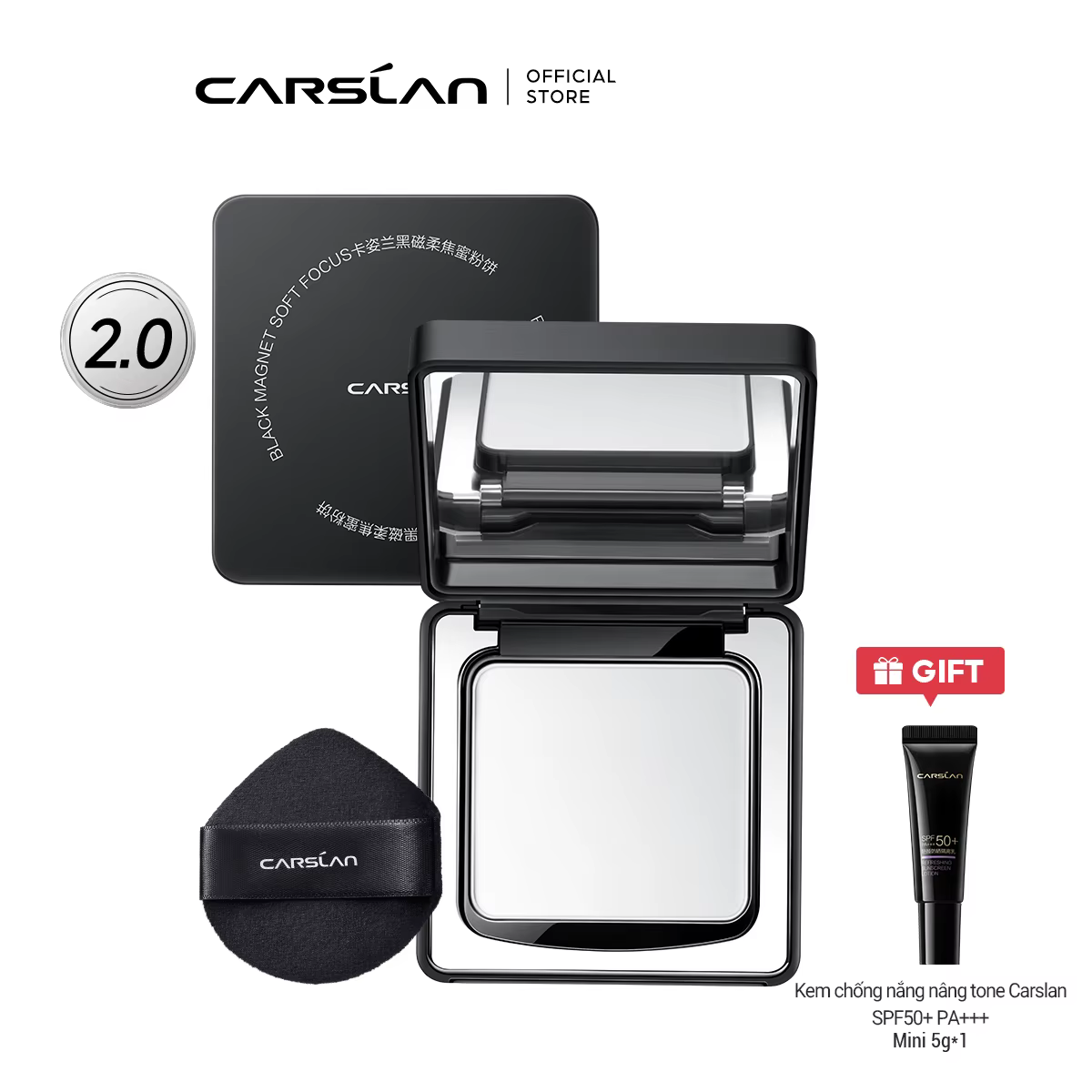 CARSLAN 2.0 poudre pressée à mise au point douce à aimant noir imperméable à l'eau anti-transpiratio