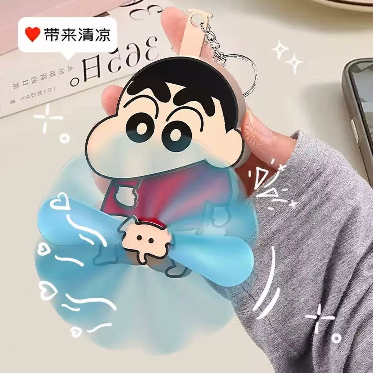 Ventilateur portable à manivelle Crayon Shin-chan en forme d'éléphant, pour étudiants, jouet amusant