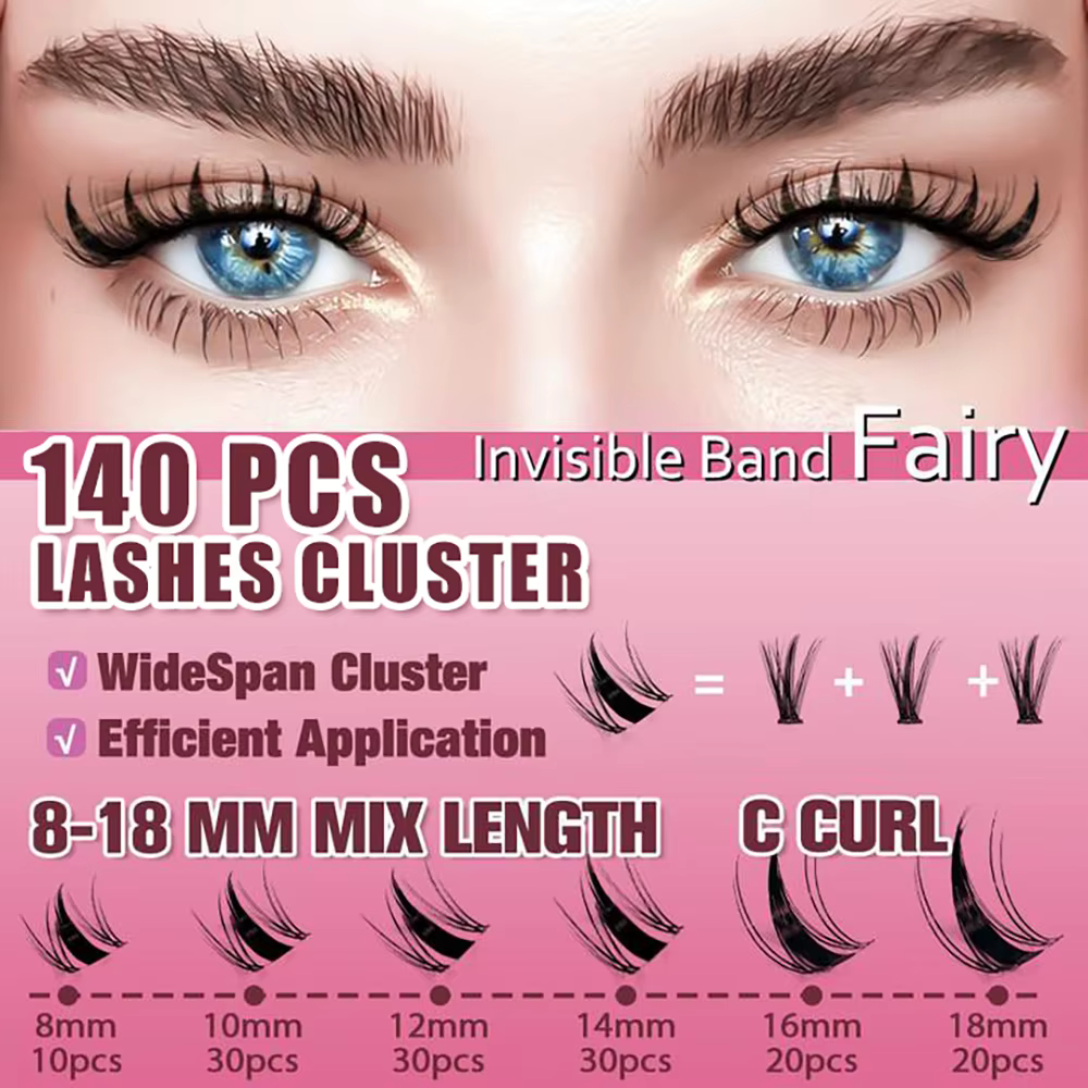 Extensions de cils uCoolMe Lashes Fairy Manga, 140 pièces, longue durée, imperméables, faciles à pos