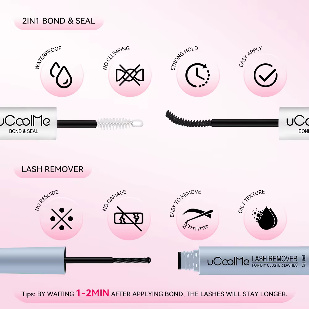 Kit d'extension de cils uCoolMe Lashes Flora 0.05mm, bouquets définis et volumineux, avec colle et d