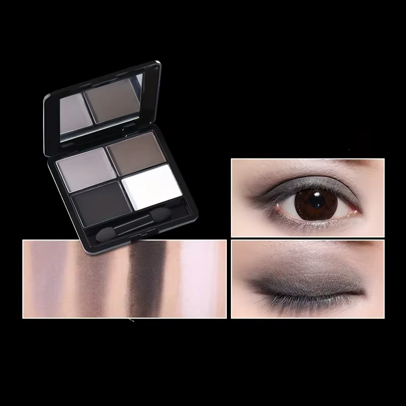 Palette de fards à paupières 4 couleurs, gris et noir, fumé, mat, nacré, scintillant, Base éclaircis