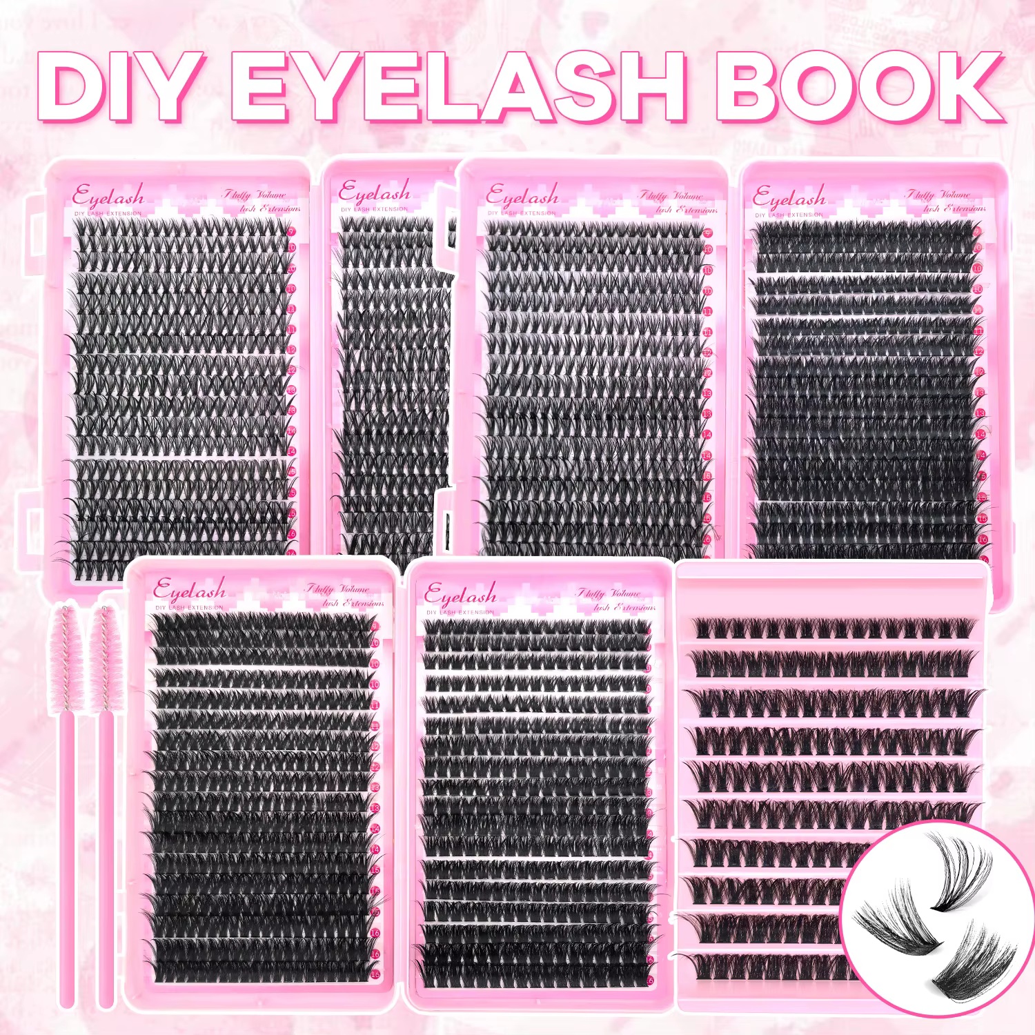 Kit d'extensions de cils en grappe 200/720, style volumineux D Curl, longueurs mixtes 9-16mm, longue