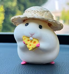 Hamster mignon avec ornement de voiture chapeau de paille, décoration de voiture Auto accessoires de
