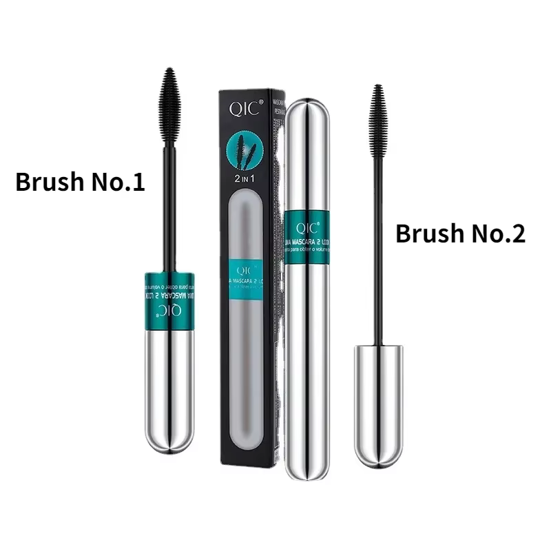 QIC – Mascara 4D Double effet, imperméable, boucles longues, cils naturels épais, noir 2 en 1, avec 