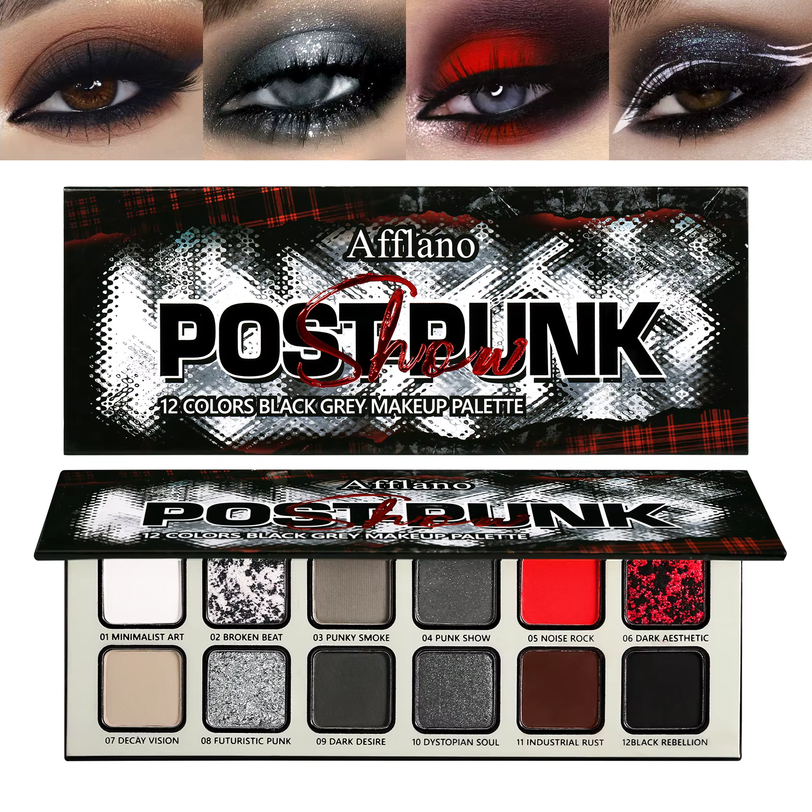 Goth Makeup Palette de fards à paupières gris noir, Palette de fards à paupières Grunge Smokey haute