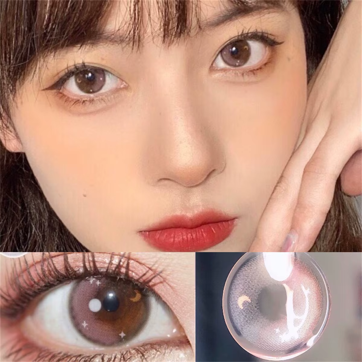 Lentilles de Contact en Dégradé Étoile et Lune, Accessoire Cosmétique Naturel pour les Yeux, Grande
