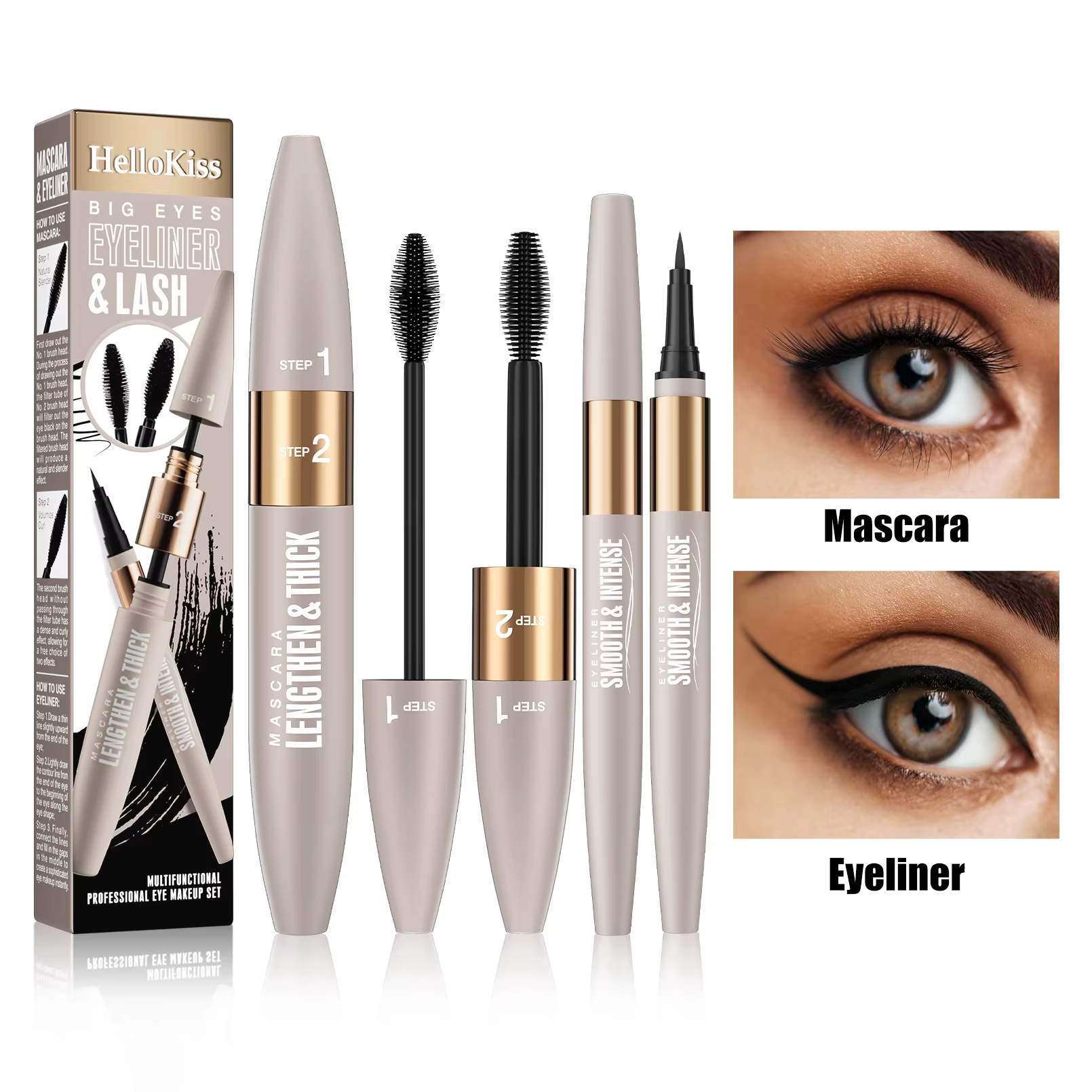Eyeliner imperméable et résistant à la transpiration, mascara allongeant et épaississant, ensemble c