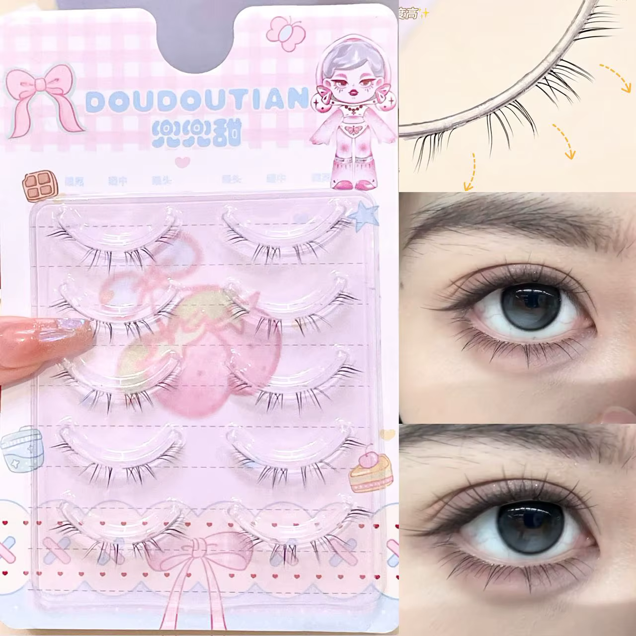 Doudoutian Faux cils inférieurs ultra fins à bande complète, bande transparente invisible, confort t