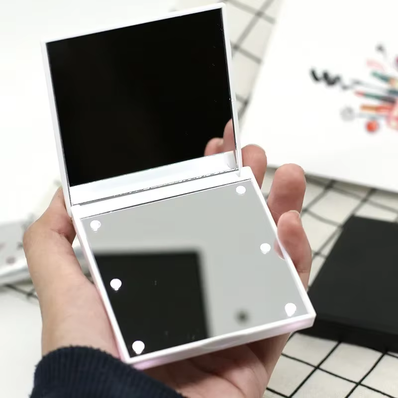 Miroir de maquillage à 6 Led avec loupe légère, petite poche Portable de voyage rose noir blanc, mir