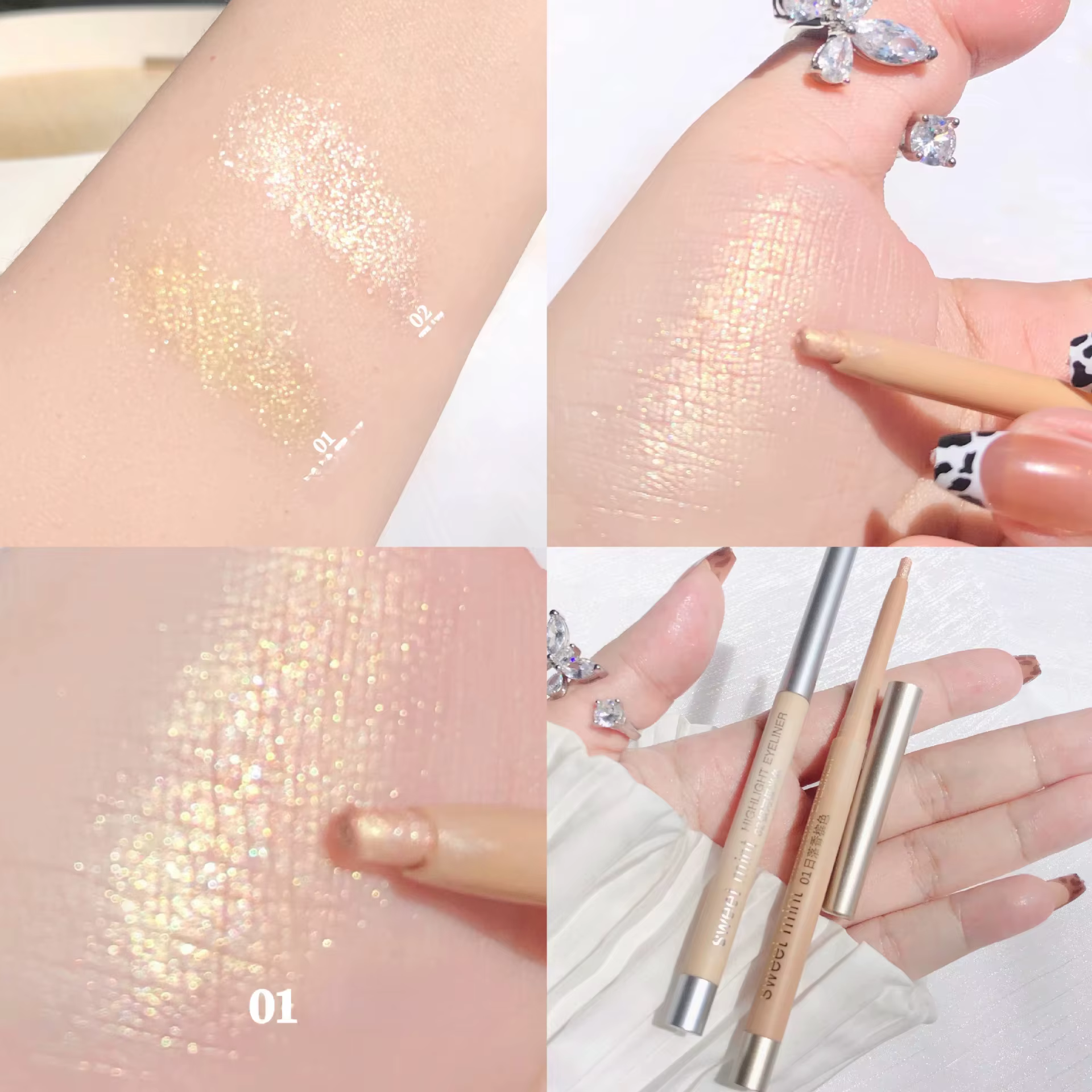 Stylo fard à paupières à paillettes, nacré, mat, diamant, Eyeliner, imperméable, point culminant, éc