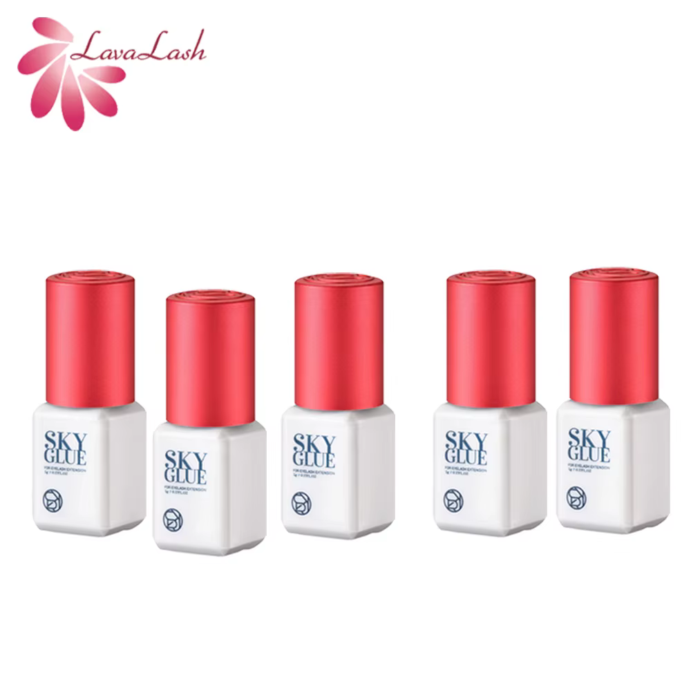 Extensions de cils coréennes originales, 10 bouteilles/lot, colle ciel avec capuchon rouge, temps de