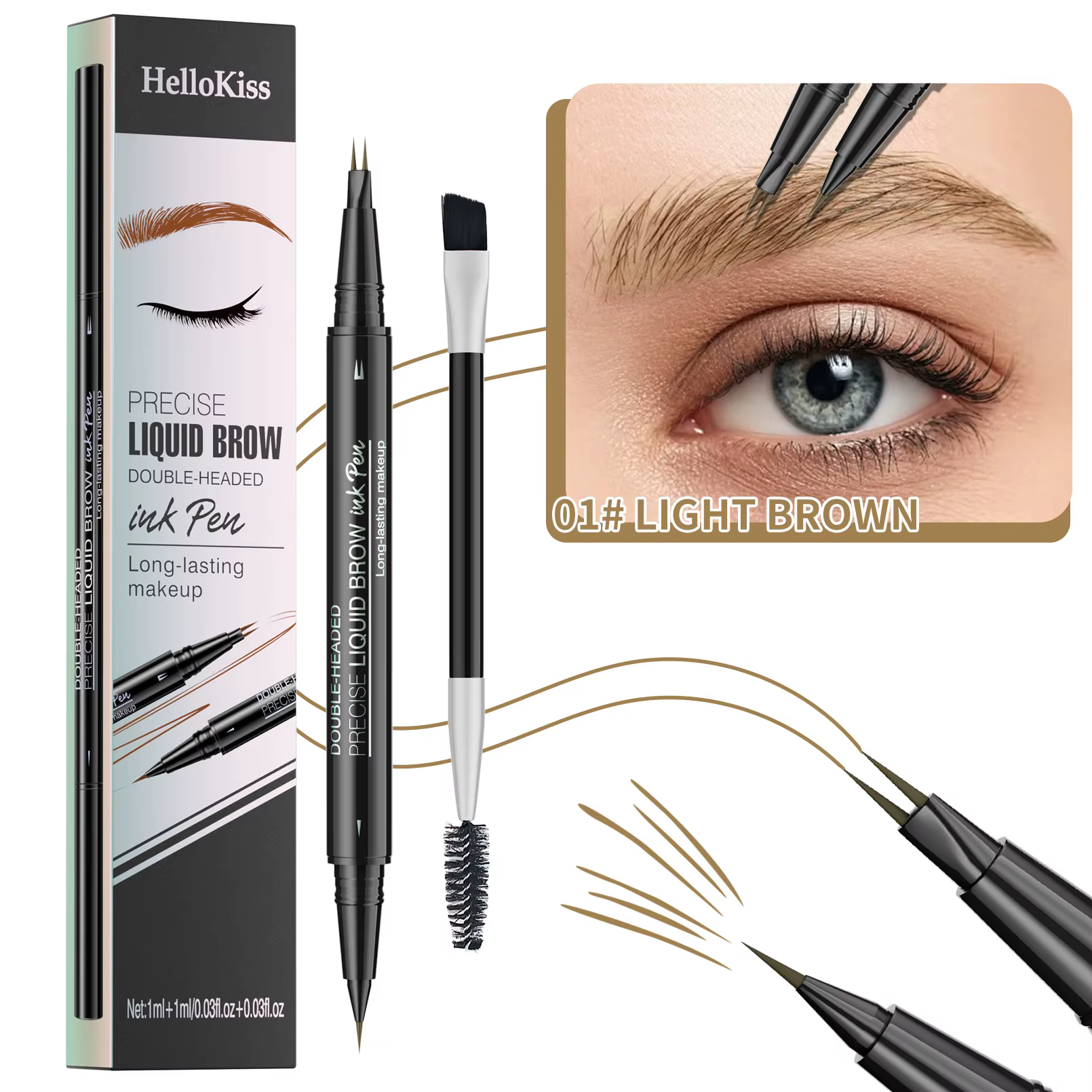 Crayon à sourcils imperméable, 2 pointes, maquillage naturel des sourcils, séchage rapide, résistant