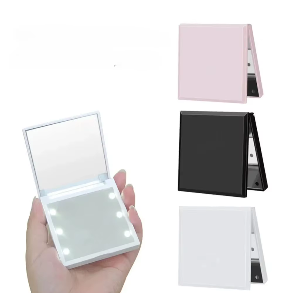 Miroir de maquillage à 6 Led avec loupe légère, petite poche Portable de voyage rose noir blanc, mir