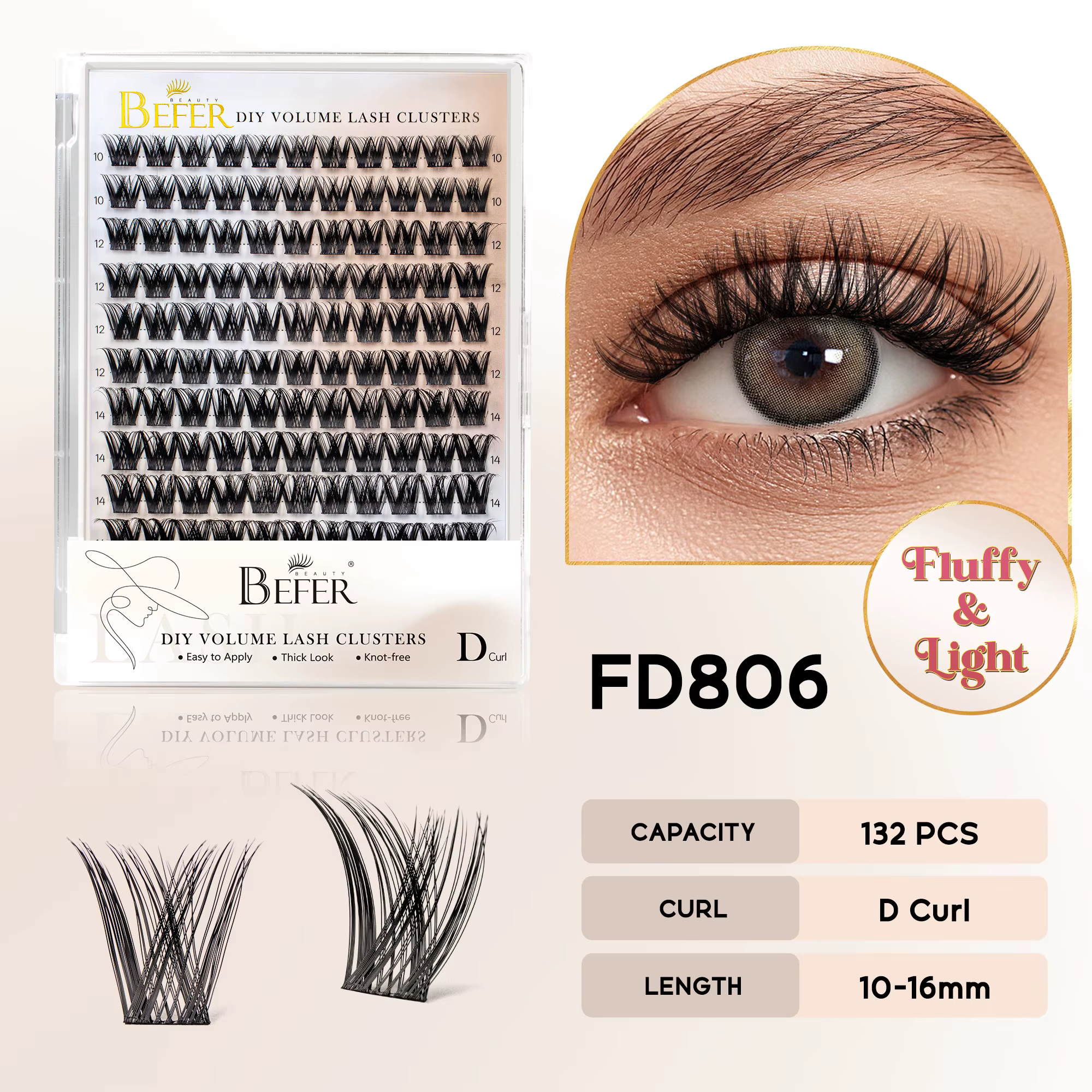 BEFER-Extensions de Faux-Cils Naturels Individuels, Volume Moelleux, Boucles D, DIY
