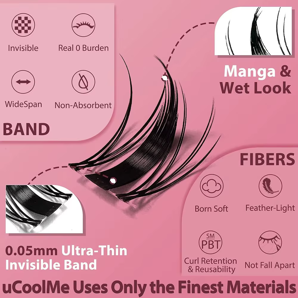 Extensions de cils uCoolMe Lashes Fairy Manga, 140 pièces, longue durée, imperméables, faciles à pos