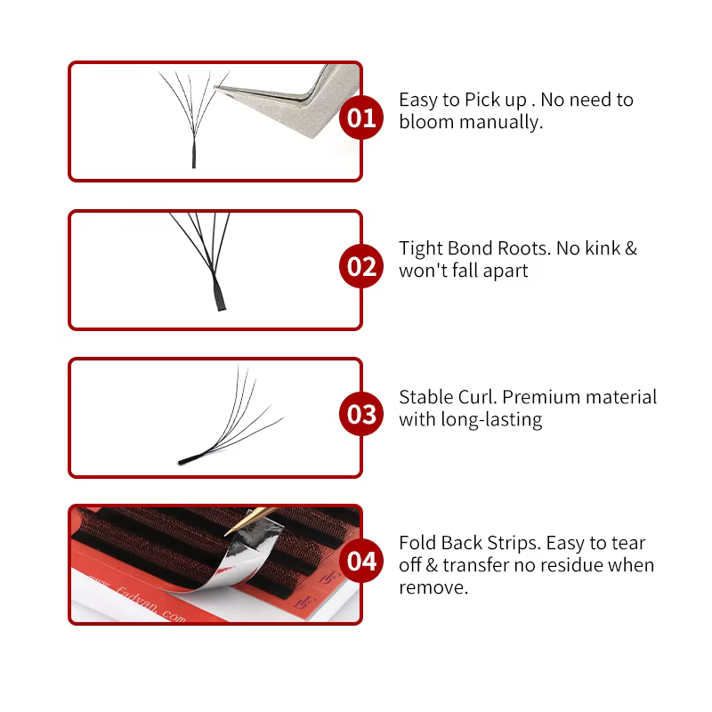 FADVAN 10 pièces Extensions de cils en forme de W YY/3D/4D/5D 0,07 mm LU/L/C/D pour professionnels,