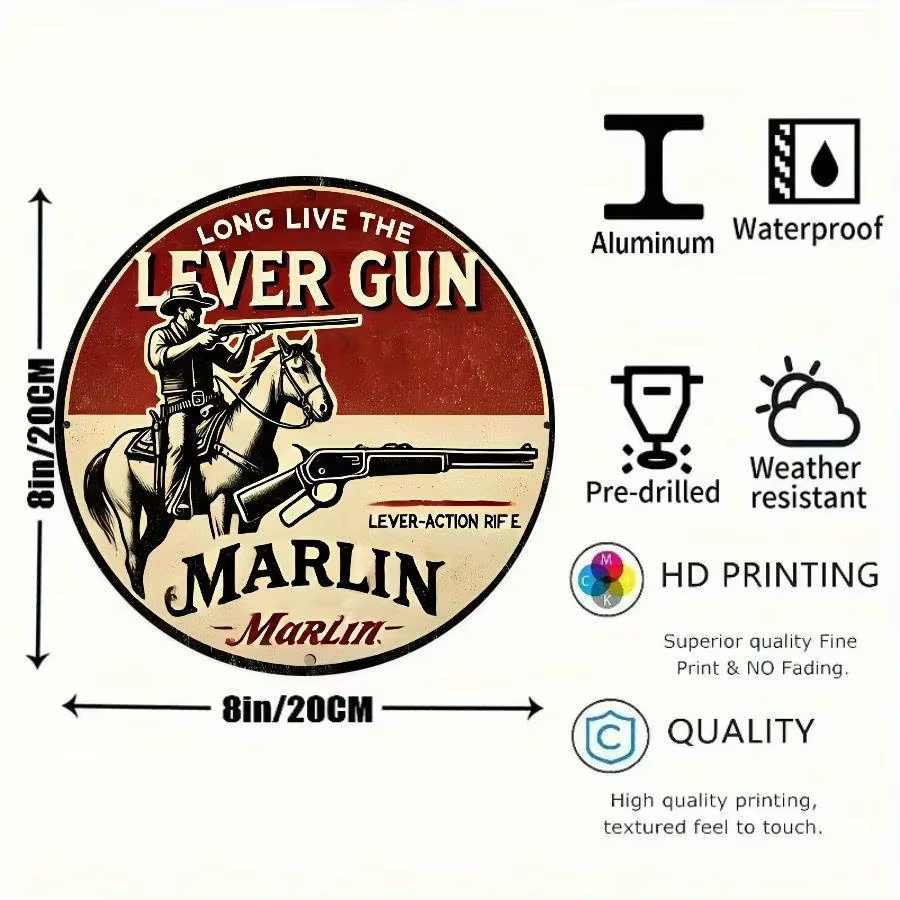 Marlin Rifle – Panneau rond inspiré : idéal pour la décoration de la pièce, du café et du garage, aj