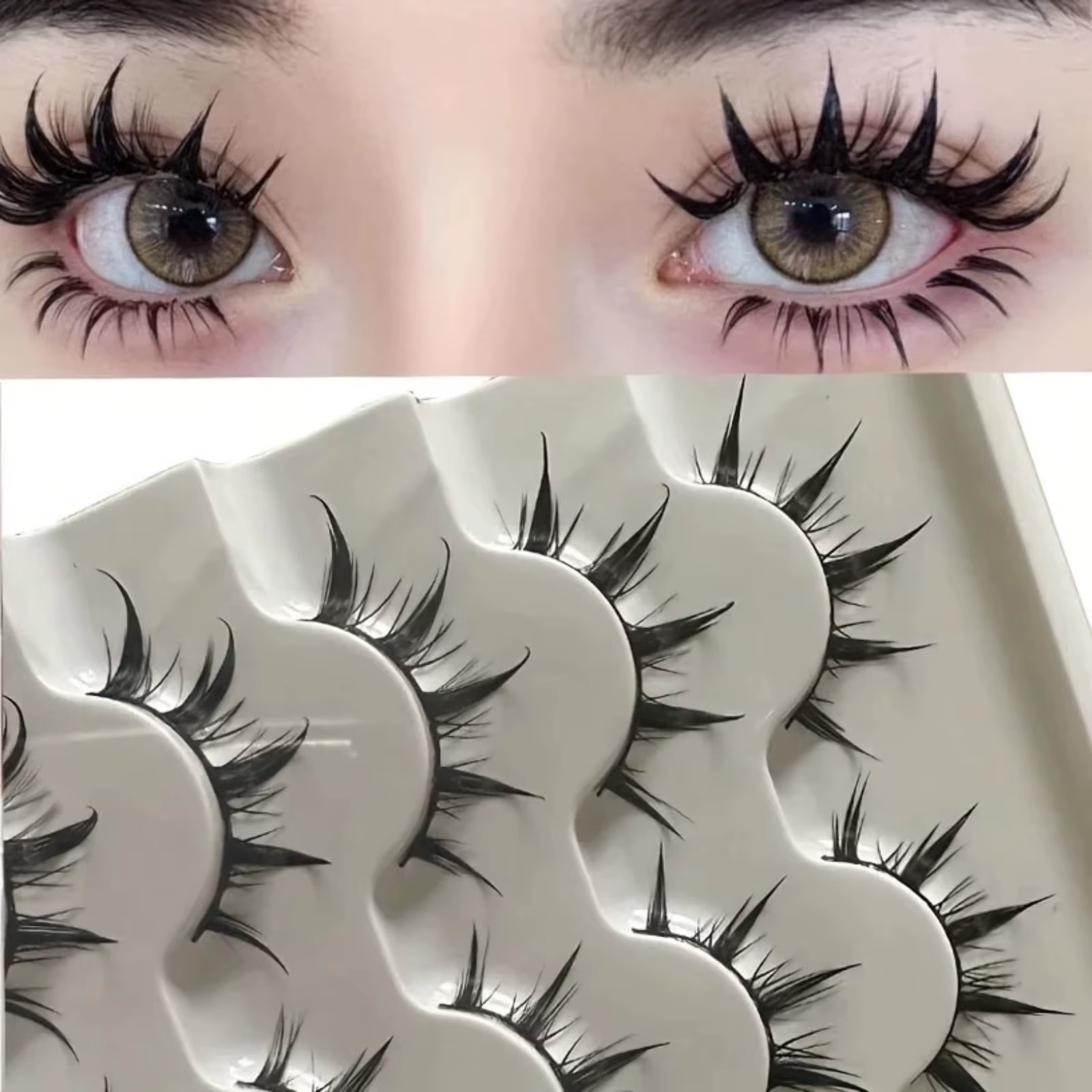 Faux cils d'inspiration d'anime, 5 paires, yeux de bande dessinée, Style démon, volumateur et allong