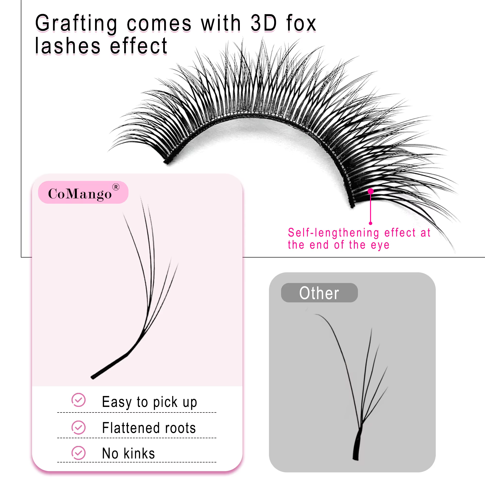 CoMango 5D fox YY shape eye lashes extension C/D curl professional black fox eye style lash high qua