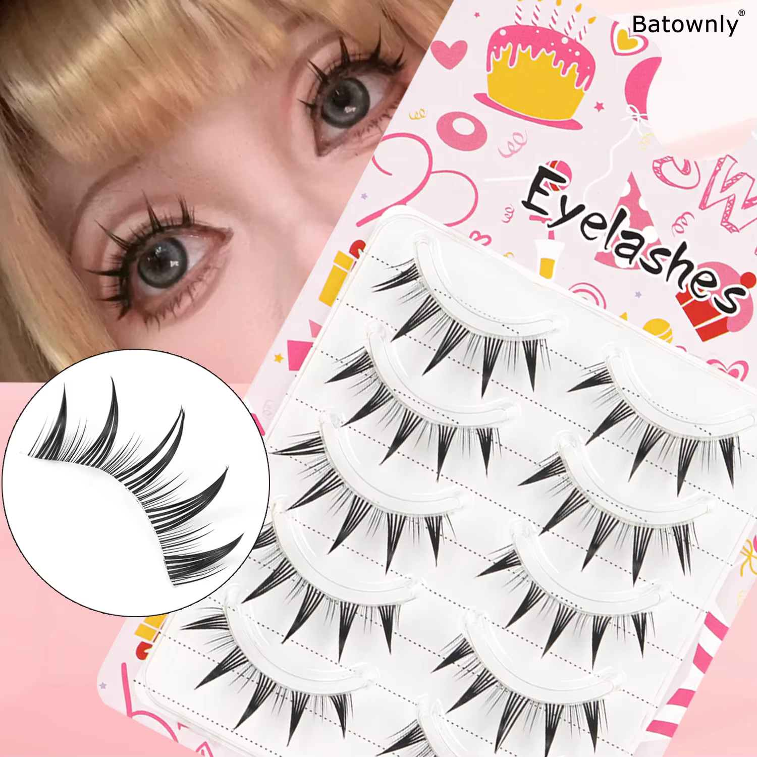 5 paires de faux cils petit démon avec tiges transparentes et pointes pointues pour cils cosplay de