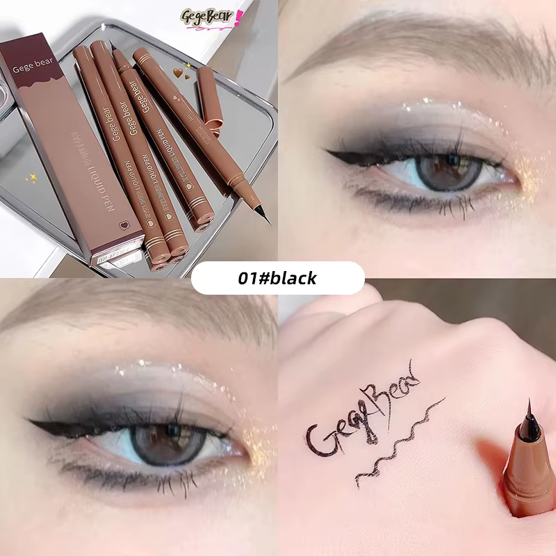Stylo Eyeliner Fin Imperméable Gege Bear, Pointe Ultra Fine, Séchage Rapide, Durable, Noir et Brun,