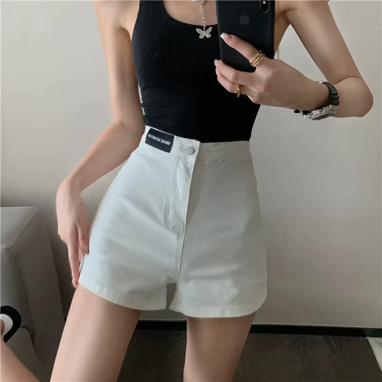 Shorts en jean taille basse coupe trapèze pour femme – Tendance été, jambe large, coupe ajustée, en