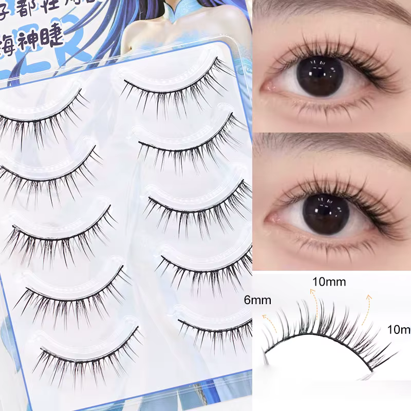 5 paires de faux cils effet œil de chat/renard 11-13mm 3D vaporeux d'apparence naturelle cils doux o