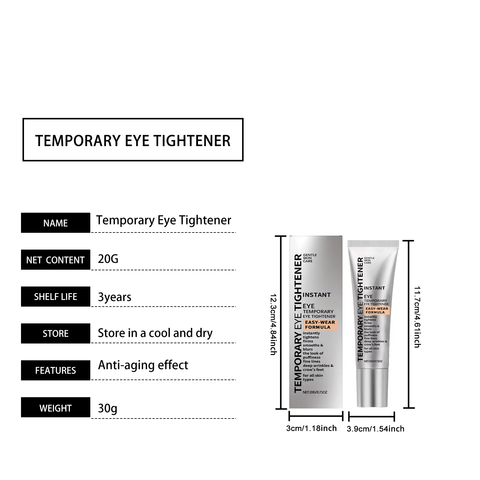 Crème pour les yeux à serrage temporaire, pour l'élimination des poches oculaires, Anti-poches, élim