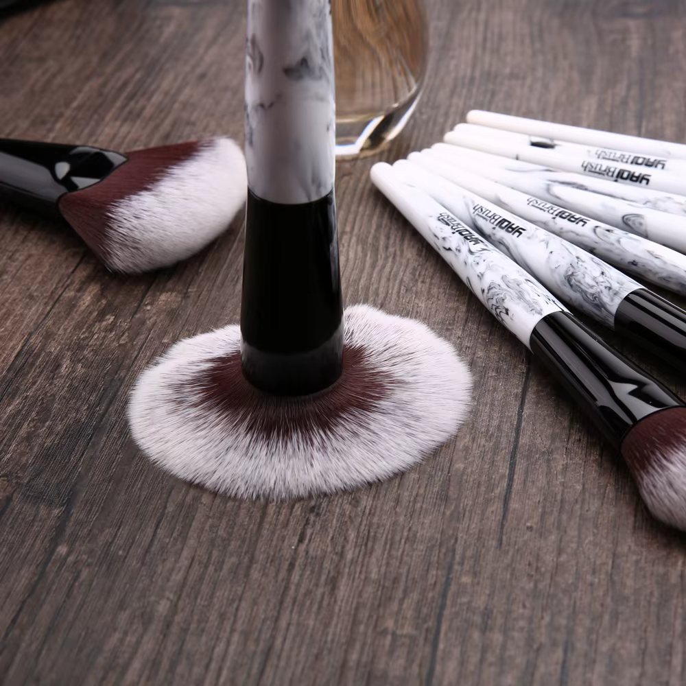 Yaqi-Ensemble de pinceaux de maquillage, cheveux synthétiques, manche en résine marbrée, étui en PU