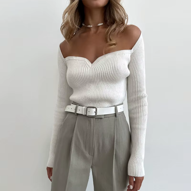 Pull tricoté pour femmes, nouvelle chemise et haut à bascule de couleur unie, automne et hiver 2025