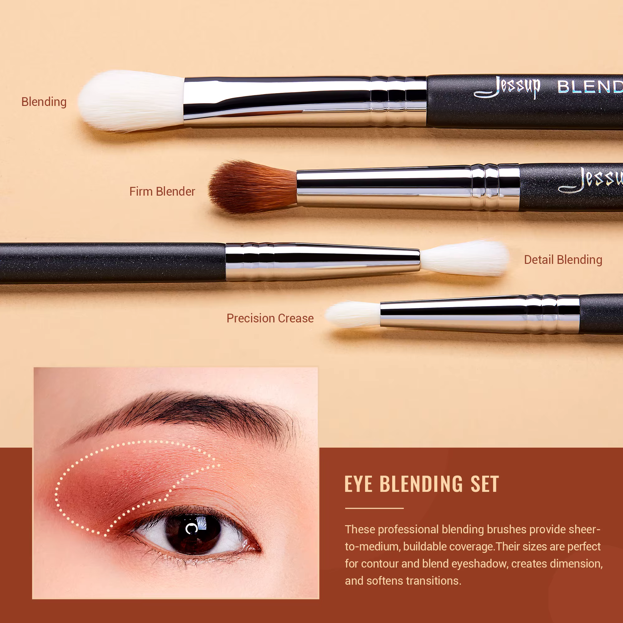 Jessup ensemble de pinceaux de maquillage pour les yeux pinceau de mélange professionnel pour les ye