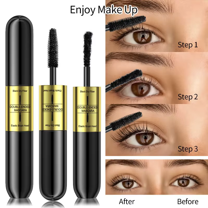 Mascara à fibres pour cils, double embout 2 en 1, imperméable, anti-bavures, allongeant et volumisan