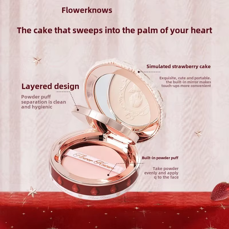 Flower Knows Collection de cupidon aux fraises poudre pressée fond de teint en poudre de maquillage