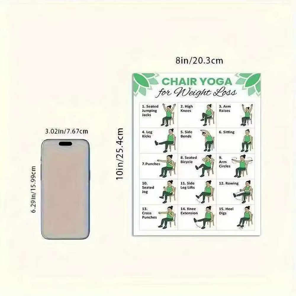Lot de 2 affiches de yoga pour exercices sur chaise, Guide d'entraînement de 30 jours, Entraîneur de