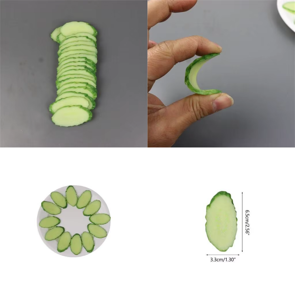 G6KF 10PCS Simulation Cucumber Slices Fake Model Restaurant Tilring Outil