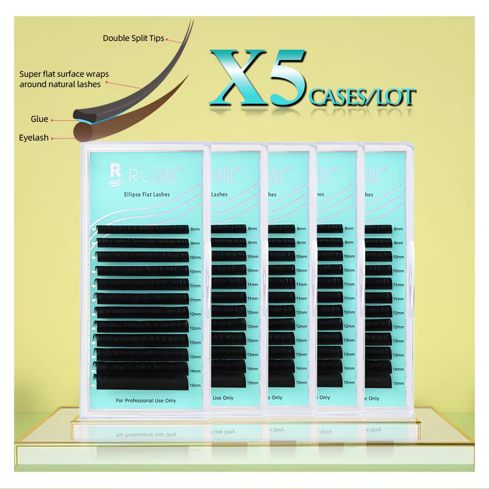 RUJADE 5 étuis/Lot Ellipse plat Extensions de cils individuels doux pointes fendues Extension de cil