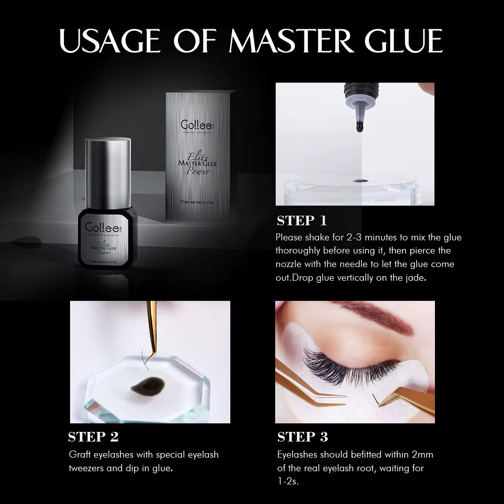 Colle pour extensions de cils Gollee 0,5s à séchage rapide 5ml, colle pour cils, tenue 6-8 semaines,
