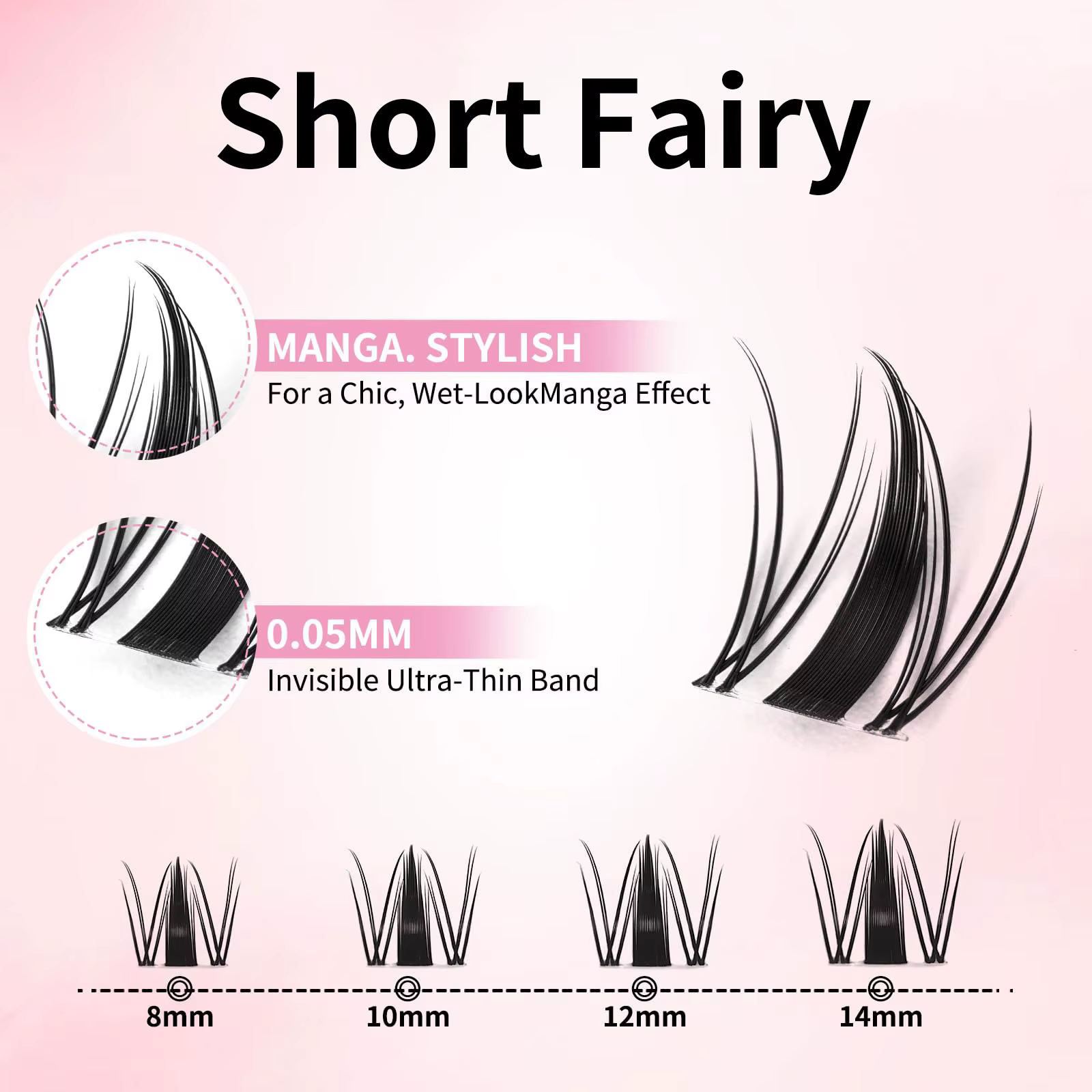 Extensions de cils individuels Manga uCoolMe Lashes Short Fairy Venus Flora 0.05mm, bouquets à espac