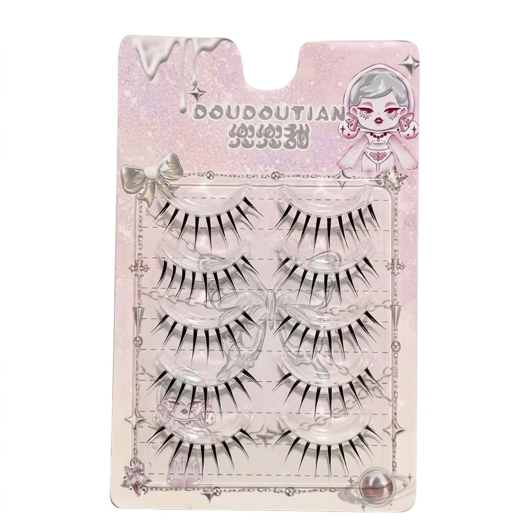5 paires de faux cils naturels effet poupée, courbure C, longueurs mixtes 7-12mm, cils coréens faits