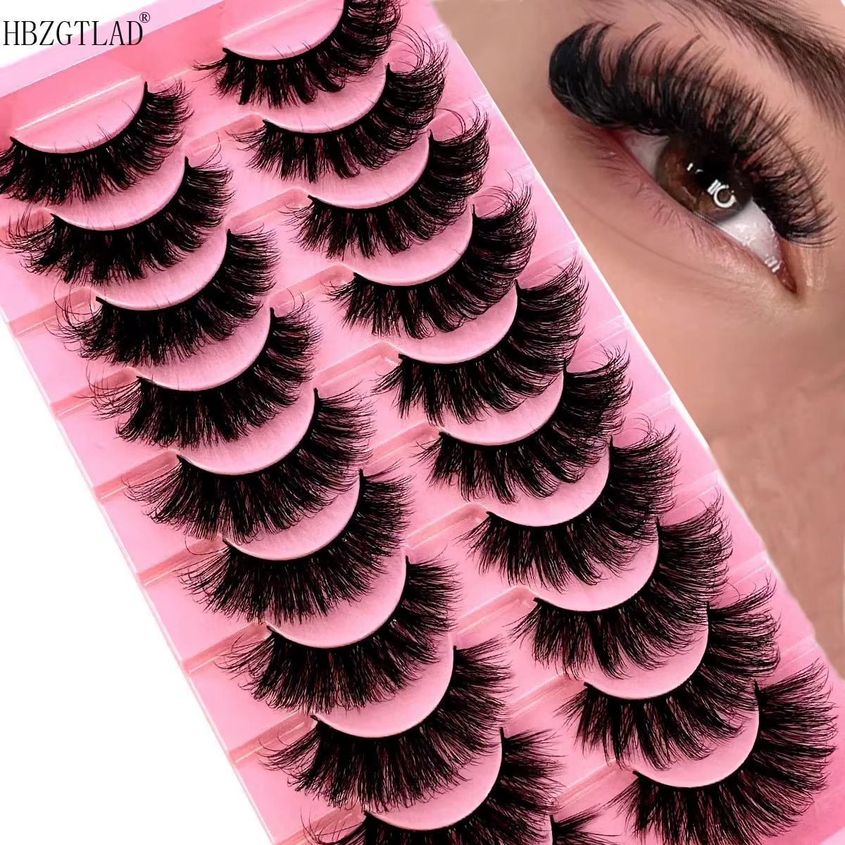 Faux-Cils en Faux Vison 8D Effet Oeil de Chat, Pack de Cils Volumineux, Touffus, Dramatique, Longs,