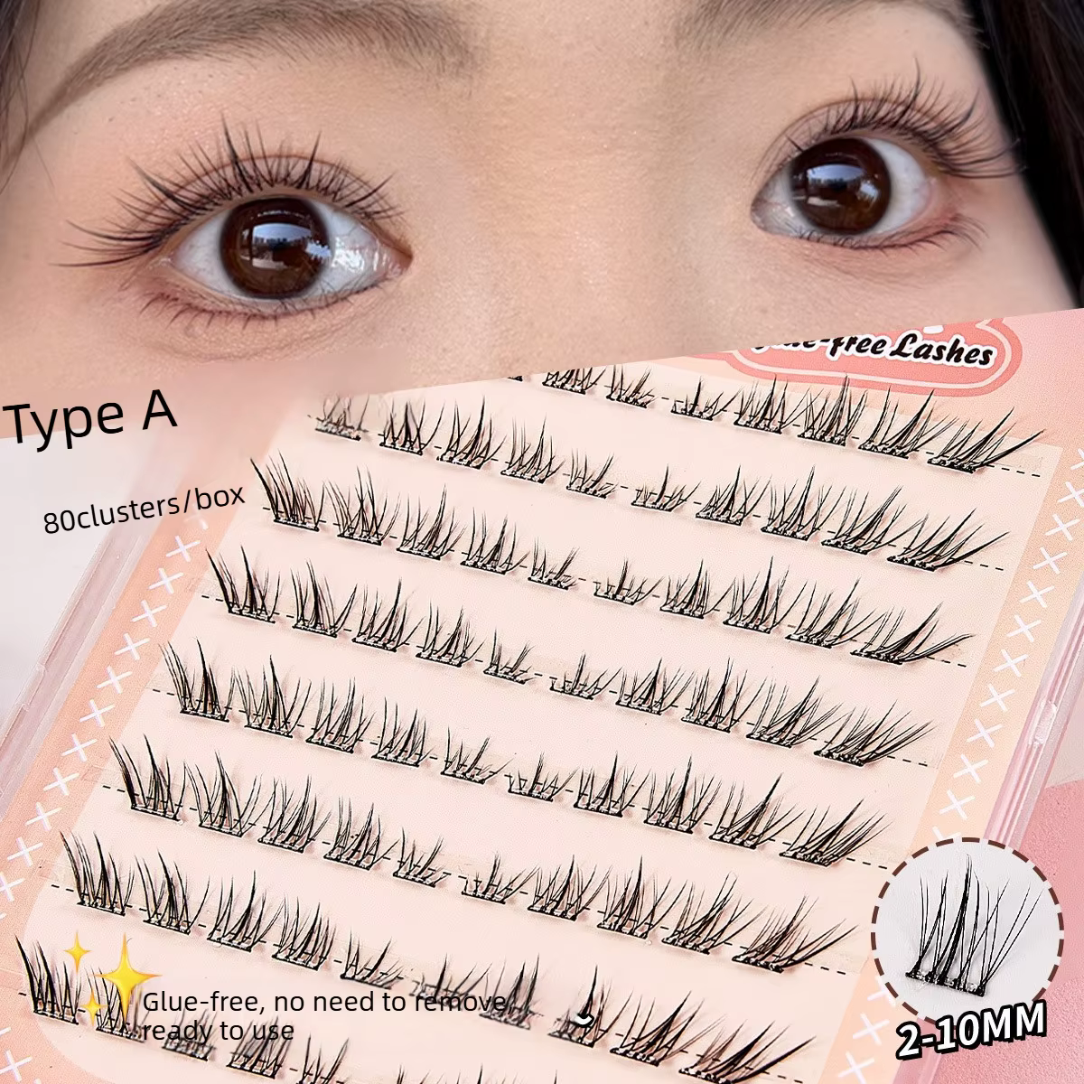 Faux cils auto-adhésifs sans colle, simulation naturelle de l'allongement de la queue d'œil, cils en