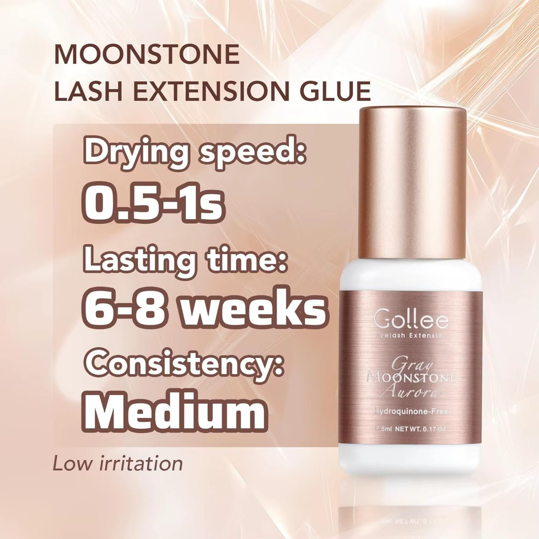 GOLLEE – colle pour extensions de cils grise, 0.5-1 secondes, séchage rapide, rétention, 6-8 semaine