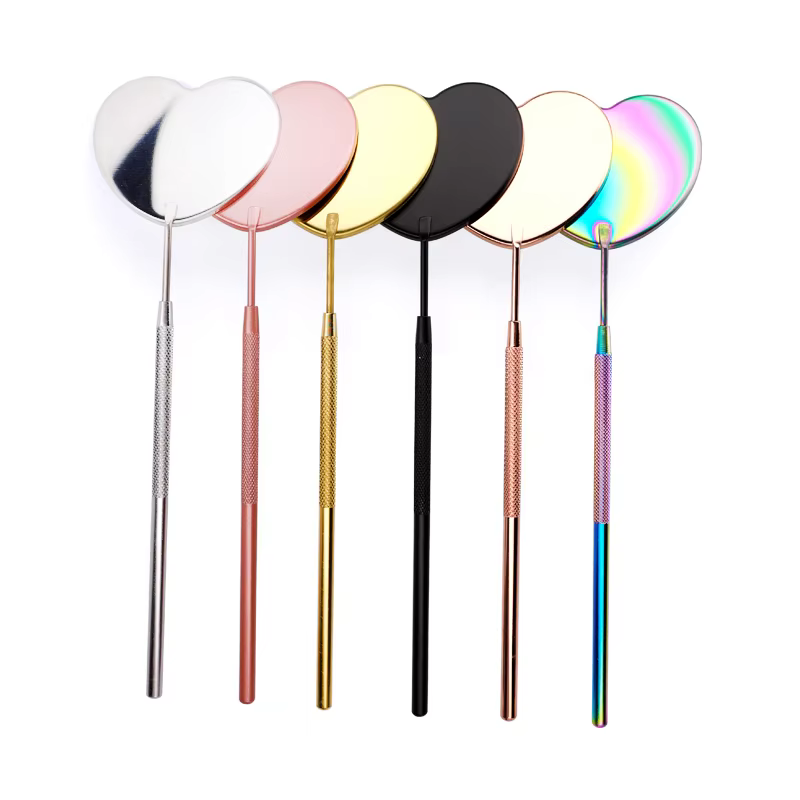 Miroir de contrôle d'extensions de cils en forme de cœur, miroir multifonction en acier inoxydable,