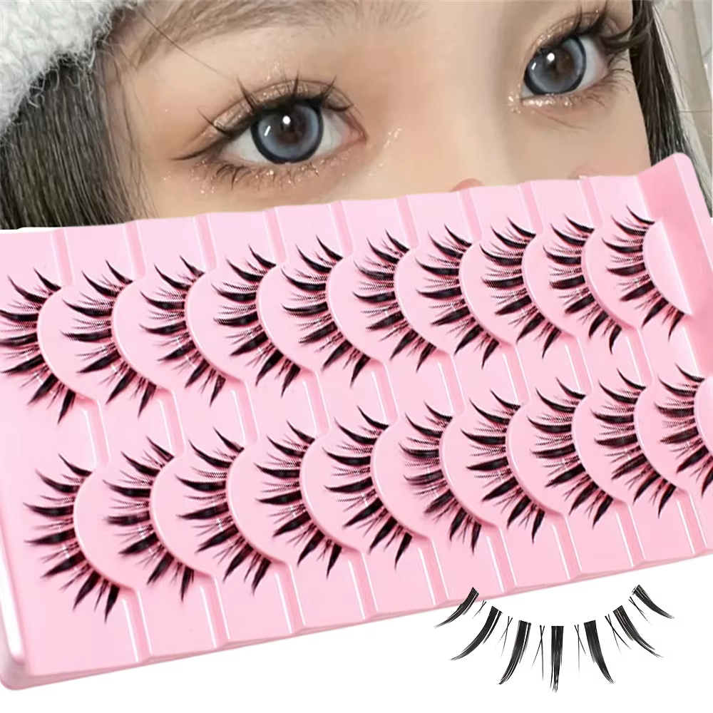 10 paires de faux cils avec sensation d'air naturelle, transparents, fins et multicouches, effet 3D